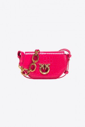 Pinko Baby Love Bag Click Exagon In Patent Crocodile-print Leather PINKO PINK-ANTIQUE GOLD | SN-PKO32714