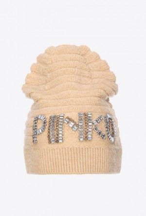 Pinko Beanie With Shiny Logo BEIGE-NOUGAT | SN-PKO34372