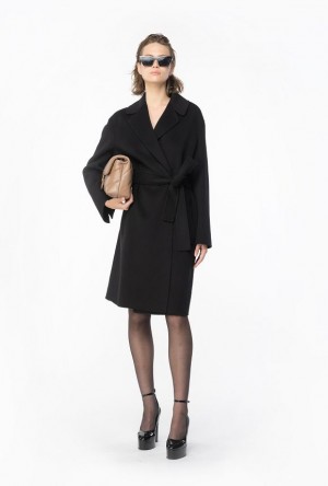 Pinko Belted Cloth Coat LIMO BLACK | SN-PKO33649