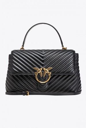 Pinko Big Lady Love Bag Puff Chevron BLACK-ANTIQUE GOLD | SN-PKO32579