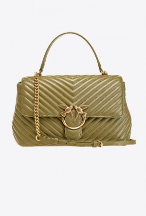 Pinko Big Lady Love Bag Puff Chevron FIR GREEN-ANTIQUE GOLD | SN-PKO32886