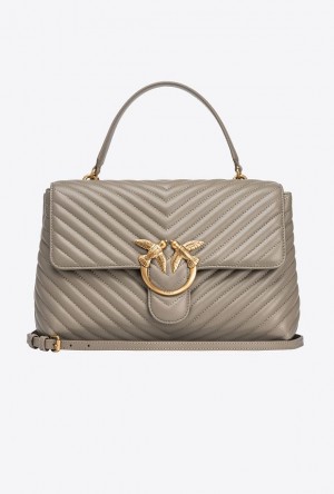 Pinko Big Lady Love Bag Puff Chevron WALNUT-ANTIQUE GOLD | SN-PKO32480