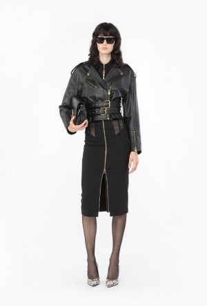 Pinko Biker Jacket With Double Belt LIMO BLACK | SN-PKO33859