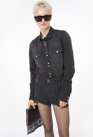 Pinko Black Light Twill Denim Shirt LIMO BLACK | SN-PKO33160