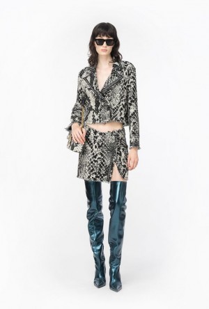 Pinko Boxy Jacquard Jacket With Snake Motif WHITE/BLACK | SN-PKO33953