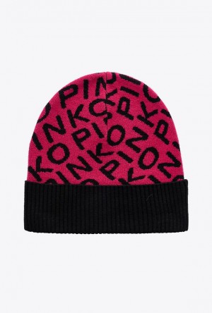 Pinko Branded Knit Beanie FUCHSIA/BLACK | SN-PKO34368