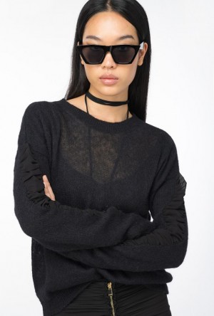 Pinko Brushed Alpaca-blend Sweater LIMO BLACK | SN-PKO33479