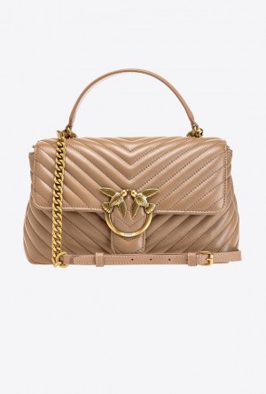 Pinko Classic Lady Love Bag Puff Chevron GINGER BISCUIT-ANTIQUE GOLD | SN-PKO32482