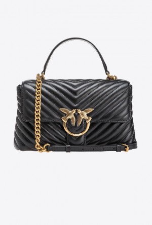 Pinko Classic Lady Love Bag Puff Chevron BLACK-ANTIQUE GOLD | SN-PKO32630