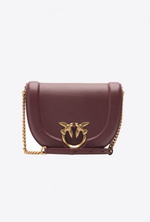 Pinko Classic Love Bag Click Round In Leather INTENSE BERRY-ANTIQUE GOLD | SN-PKO32591