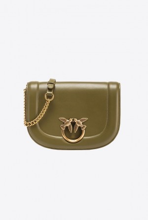 Pinko Classic Love Bag Click Round In Leather FIR GREEN-ANTIQUE GOLD | SN-PKO32345