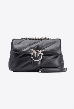 Pinko Classic Love Bag Puff Maxi Quilt BLACK-OLD SILVER | SN-PKO32495