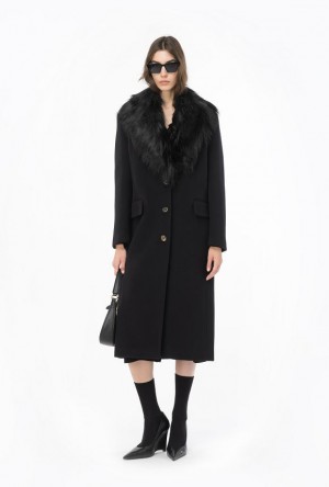 Pinko Coat With Faux Fur Collar LIMO BLACK | SN-PKO33657