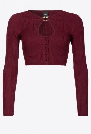 Pinko Cropped Cardigan With Piercing Buckle BURGUNDY-PORT ROYALE | SN-PKO33404