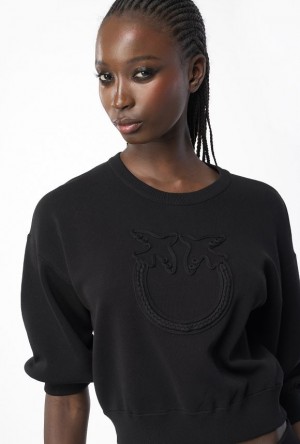 Pinko Cropped Love Birds Sweatshirt LIMO BLACK | SN-PKO33821