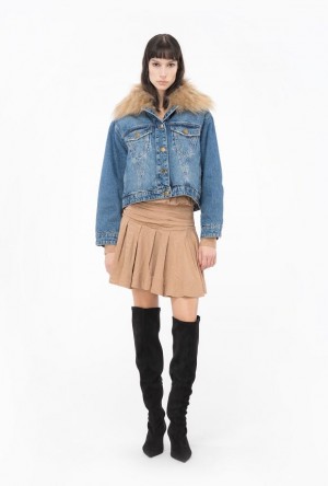 Pinko Denim Jacket With Faux Fur MEDIUM VINTAGE WASH | SN-PKO33592