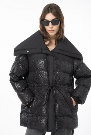 Pinko Down Jacket With Glossy Logo Print LIMO BLACK | SN-PKO33606