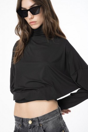 Pinko Draped Turtleneck Sweater LIMO BLACK | SN-PKO33420