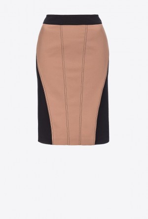 Pinko Dual-material Pencil Skirt HAZELNUT/BLACK | SN-PKO34040