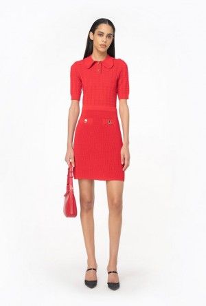 Pinko Fan-stitched Knit Mini Dress FORMULA1 RED | SN-PKO32982