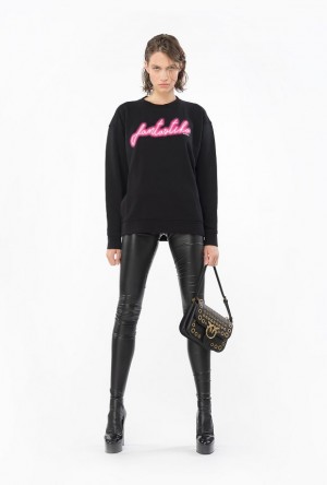 Pinko Fantastiko-print Sweatshirt BLACK/FUCHSIA | SN-PKO33473