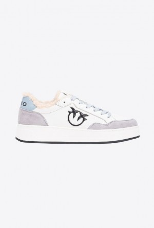 Pinko Faux Fur Basketball Sneakers With Logo OFF WHITE/GREY/BEIGE | SN-PKO34120