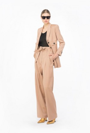 Pinko Flannel Trousers With Belt DARK LATTE | SN-PKO33956