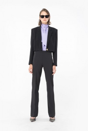 Pinko Flared Crepe Trousers LIMO BLACK | SN-PKO33744