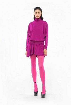 Pinko Flowing Jersey Turtleneck Mini Dress BOUGAINVILLEA PURPLE | SN-PKO33041