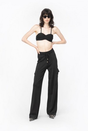 Pinko Flowing Light Lurex Cargo Trousers LIMO BLACK | SN-PKO33731