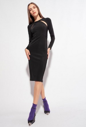 Pinko Fluid Neoprene Calf-length Dress LIMO BLACK | SN-PKO32997