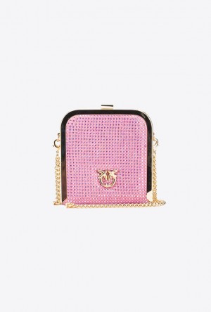 Pinko Fully Rhinestoned Box Clutch ORCHID BUNCH-SHINY GOLD | SN-PKO32841