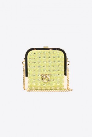 Pinko Fully Rhinestoned Box Clutch YELLOW LIME-SHINY GOLD | SN-PKO32863