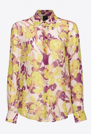 Pinko Iris-print Shirt MULTICOLOUR - BEIGE/GREEN | SN-PKO33147