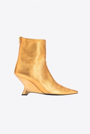 Pinko Laminated Leather Ankle Boots GOLD | SN-PKO34147