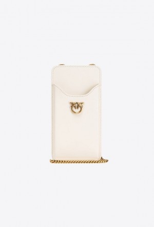 Pinko Leather Smartphone Holder WHITE+WHITE-ANTIQUE GOLD | SN-PKO34315