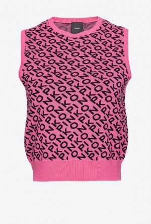 Pinko Logo Jacquard Vest PINK/BLACK | SN-PKO33566