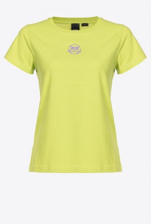 Pinko Logo-print T-shirt LIME YELLOW | SN-PKO33270