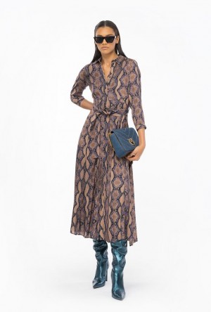 Pinko Long Shirt Dress With Snake Motif MULT. BROWN/LILAC | SN-PKO33098