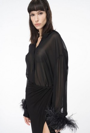 Pinko Long Shirt With Feathers LIMO BLACK | SN-PKO33136