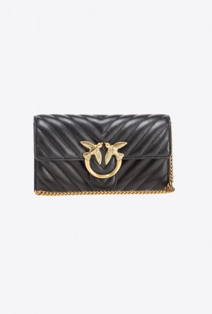 Pinko Love Bag One Wallet Chevron BLACK-ANTIQUE GOLD | SN-PKO32785