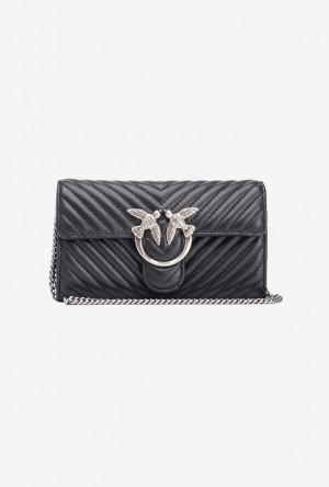 Pinko Love Bag One Wallet Chevron BLACK-OLD SILVER | SN-PKO34310