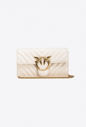 Pinko Love Bag One Wallet Chevron WHITE+WHITE-ANTIQUE GOLD | SN-PKO32451