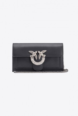 Pinko Love Bag One Wallet With Rhinestones BLACK-OLD SILVER | SN-PKO34295