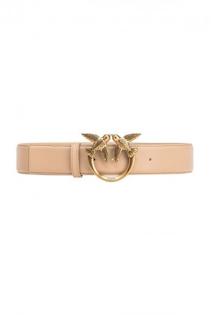 Pinko Love Birds High Leather Belt 4cm SAND-ANTIQUE GOLD | SN-PKO34227