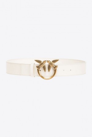 Pinko Love Birds High Leather Belt 4cm WHITE+WHITE-ANTIQUE GOLD | SN-PKO34229