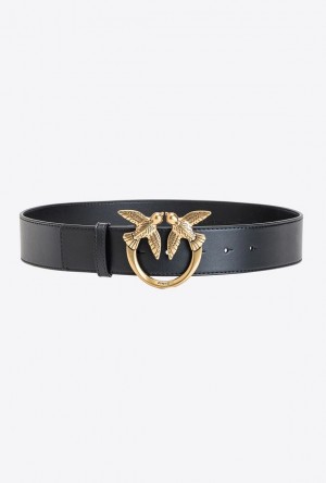 Pinko Love Birds Leather Belt BLACK-ANTIQUE GOLD | SN-PKO34202