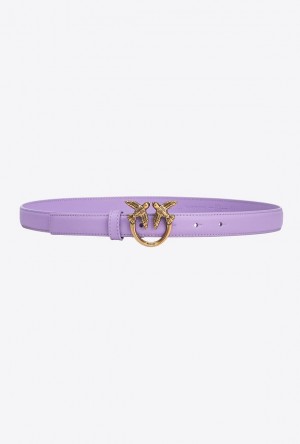 Pinko Love Birds Thin Leather Belt 2cm PURPLE TULIP-ANTIQUE GOLD | SN-PKO34236