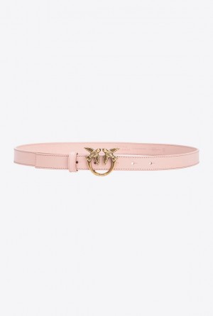 Pinko Love Birds Thin Leather Belt 2cm PINK/DUSTY PINK-ANTIQUE GOLD | SN-PKO34237