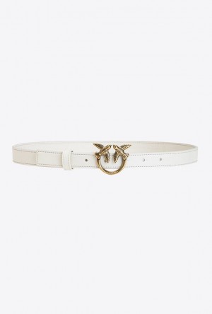 Pinko Love Birds Thin Leather Belt WHITE+WHITE-ANTIQUE GOLD | SN-PKO34194